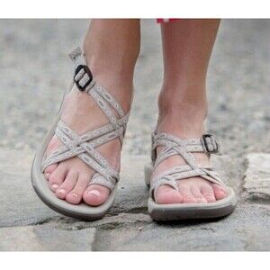 Viakix Women's Sandals Sz 9 Black White Strappy Walking Comfort Shoes